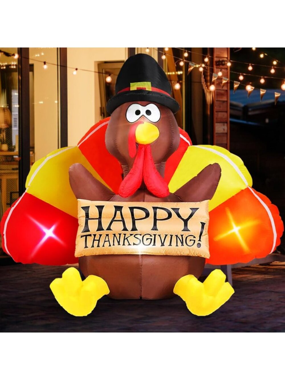 6 FT Thanksgiving Inflatable Turkey Outdoor Decor with LED Lights - Festive Yard